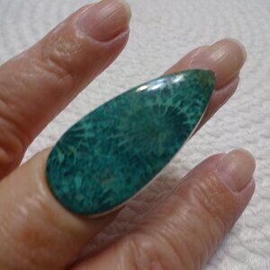 Unique GREEN FOSSIL CORAL Handmade Sterling 925 Ring Size 7.75 #822C